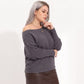 Plus Size Boat Neck Dolman Sleeve Pullover Sweater