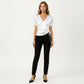 Satin V Neck Blouse with Puff Sleeves and Side Ruched Drawstring