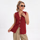 Button Front Sweater Vest V Neck Sleeveless Knit Pocket Top