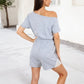 Off-Shoulder Romper with Adjustable Waist and Lace Trim