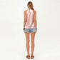 Satin Halter Top with Faux Pearl Neckline and Smooth Draped Finish