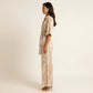 Printed Wide Leg Jumpsuit Button Front Short Sleeve Tie Waist Relaxed Fit One Piece