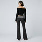 Striped Contrast Foldover Waistband Polka Dot Full-Length Wide-Leg Trousers