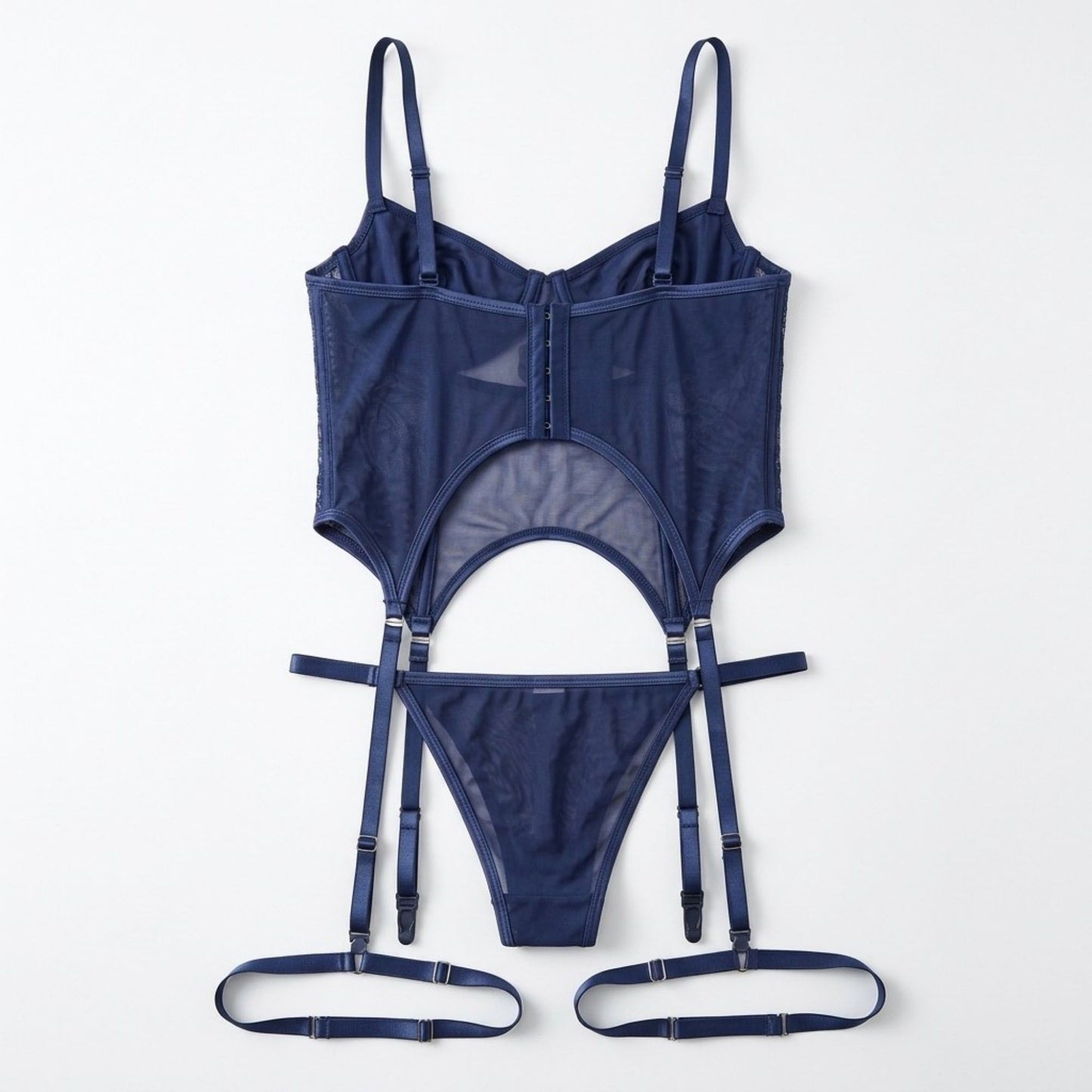 2 Piece Floral Lace Bustier and Panty Lingerie Set with Leg Straps