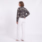 Tropical Leaf Print Cropped Jacket Long Sleeve Open Front Collared Blazer