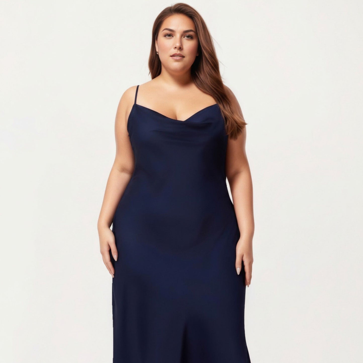 Plus Size Satin Slip Nightgown with Adjustable Spaghetti Straps Midi Length Relaxed Fit Sleepwear Dress