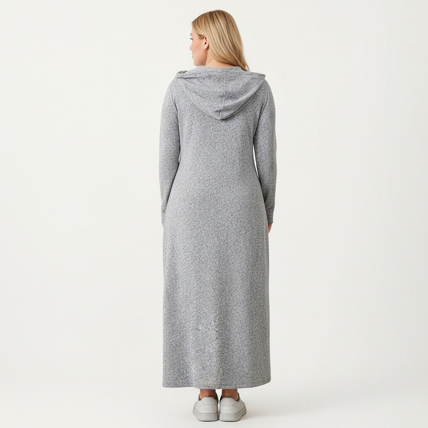Plus Size Long Sleeve Hooded Maxi Dress with Relaxed Fit Silhouette and Soft Flowy Hem
