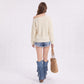 Lace Trim V Neck Long Sleeve Knit Pullover Sweater