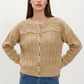 Wavy Pointelle Button-Front Long Sleeve Knit Cardigan