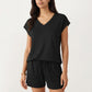 2-Piece Set Short Sleeve V Neck Top and Drawstring Shorts with Pockets Relaxed Fit Lounge Set