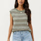 Sleeveless Striped Knit Top with Shoulder Button Detail and Relaxed Fit