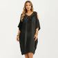 Crochet V Neck Swim Cover Up Dress with Cold Shoulder Sleeves and Relaxed Fit
