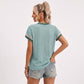 Ribbed Short Sleeve Top Contrast Trim Crew Neck Casual Tee