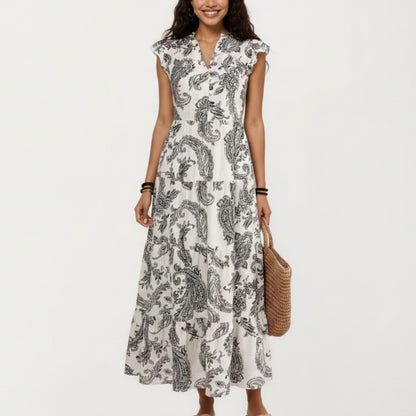 Paisley Print Flutter Sleeve Tiered Maxi Dress