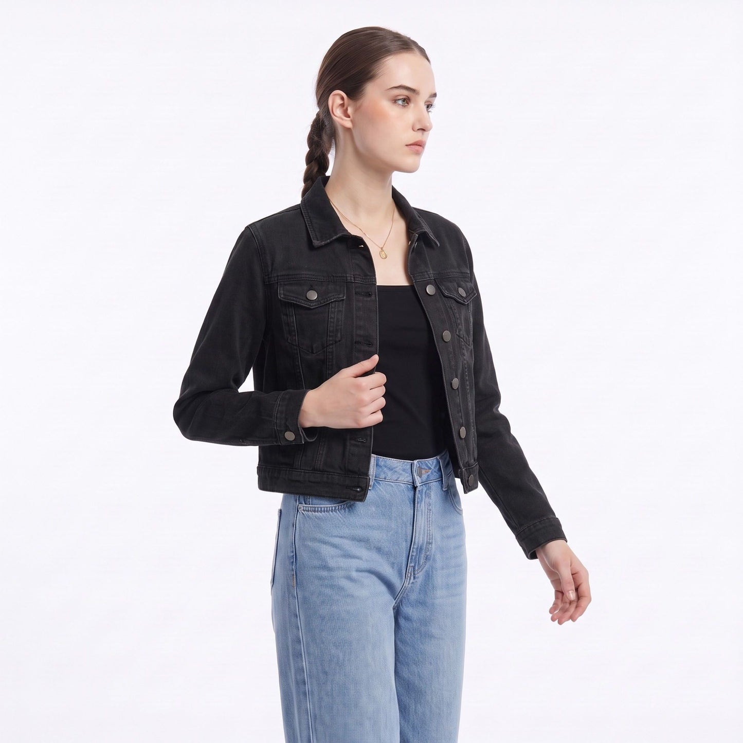 Classic Denim Jacket Long Sleeve Button Front Trucker Jacket with Chest Pockets