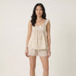 2-Piece Striped Ruffle Strap Cami Top and Shorts Sleepwear Lounge Set with Lace Trim and Relaxed Flowy Fit
