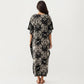 Geometric Print Maxi Caftan Dress with V-Neckline Relaxed Fit and Draped Silhouette