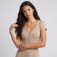 Short Sleeve Rib Knit Mini Dress with Button Front and Scoop Neck