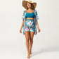Maternity Floral Print Kimono Cover-Up with High-Waisted Swim Shorts and Tank Top 3-Piece Set