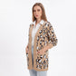 Animal Print Long Open Front Cardigan with Pockets
