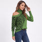 Leopard Print Cold Shoulder Turtleneck Sweater