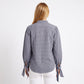 Plaid Button Down Blouse with Tie Cuff Long Sleeves