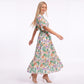 Abstract Floral V Neck Tiered Maxi Dress