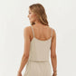 Sleeveless Midi Dress with Spaghetti Straps and Adjustable Drawstring Waist Relaxed Fit Silhouette