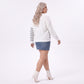 Plus Size Striped Johnny Collar Knit Sweater