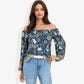 Off Shoulder Floral Print Long Sleeve Bohemian Blouse