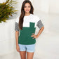 Color Block T-Shirt with Striped Sleeves Front Pocket Detail