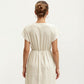 Short Sleeve Midi Dress with Wrap V Neck Twist Front Waist Detail Textured Knit Flowy Fit