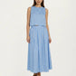 Sleeveless Striped Two Piece Set Crop Top and Midi Skirt with Back Button Detail Flowy High Waist Set