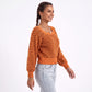 Square Neck Textured Stripe Balloon Sleeve Knit Sweater