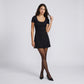 Short Sleeve Rib Knit Mini Dress with Button Front and Scoop Neck