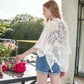 Short Embroidered Lace Duster Crop Cardigan Half Sleeves