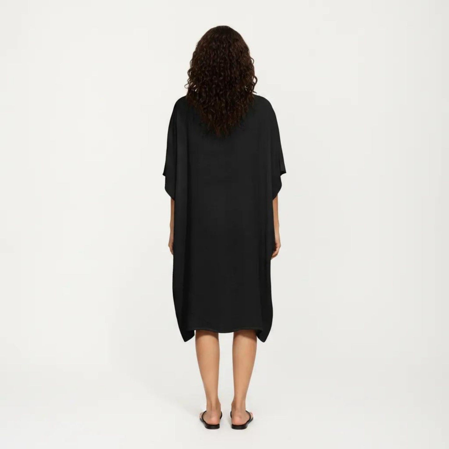 Crochet Trim Swim Cover Up Dress Loose Short Sleeve Lightweight Beach Kaftan