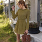 Long Sleeve Mini Dress with Elastic Waist Soft Knit Fabric