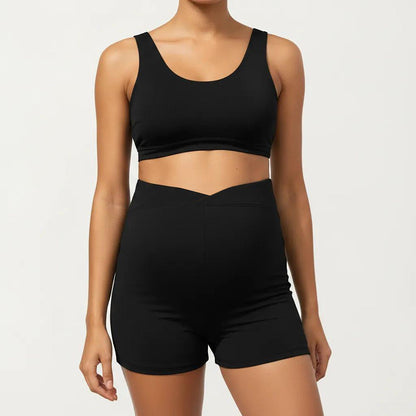 Two-Piece Maternity Swimwear Set with Cropped Tank Top and High-Waisted Shorts