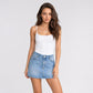Low Rise Denim Mini Skirt with Pocket Detail