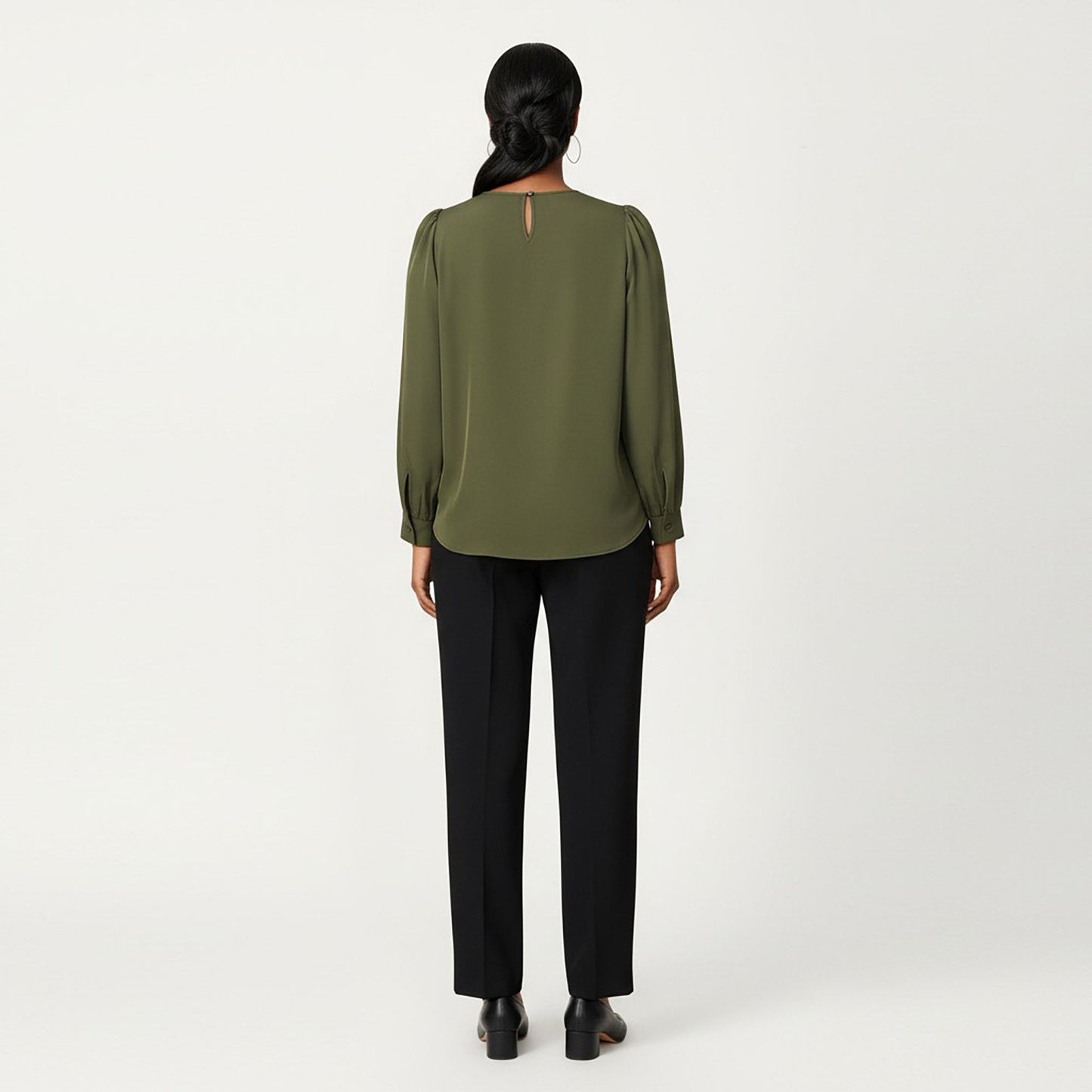 Plus Size Long Sleeve Keyhole Neck Pullover Blouse with Soft Draped Fabric and Relaxed Fit