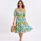 Tropical Floral Square Neck Smocked Waist Midi Dress