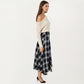 Plaid Midi Skirt with A-Line Silhouette Flowy Hem High Waist Design Classic Check Pattern Skirt