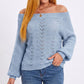 Off Shoulder Pointelle Knit Long Sleeve Sweater