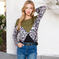 Long Sleeve Ribbed Knit Leopard Print Top with V-Cut