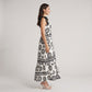 Tie Shoulder Square Neck Midi Dress Black and White Floral Smocked Tiered Sundress