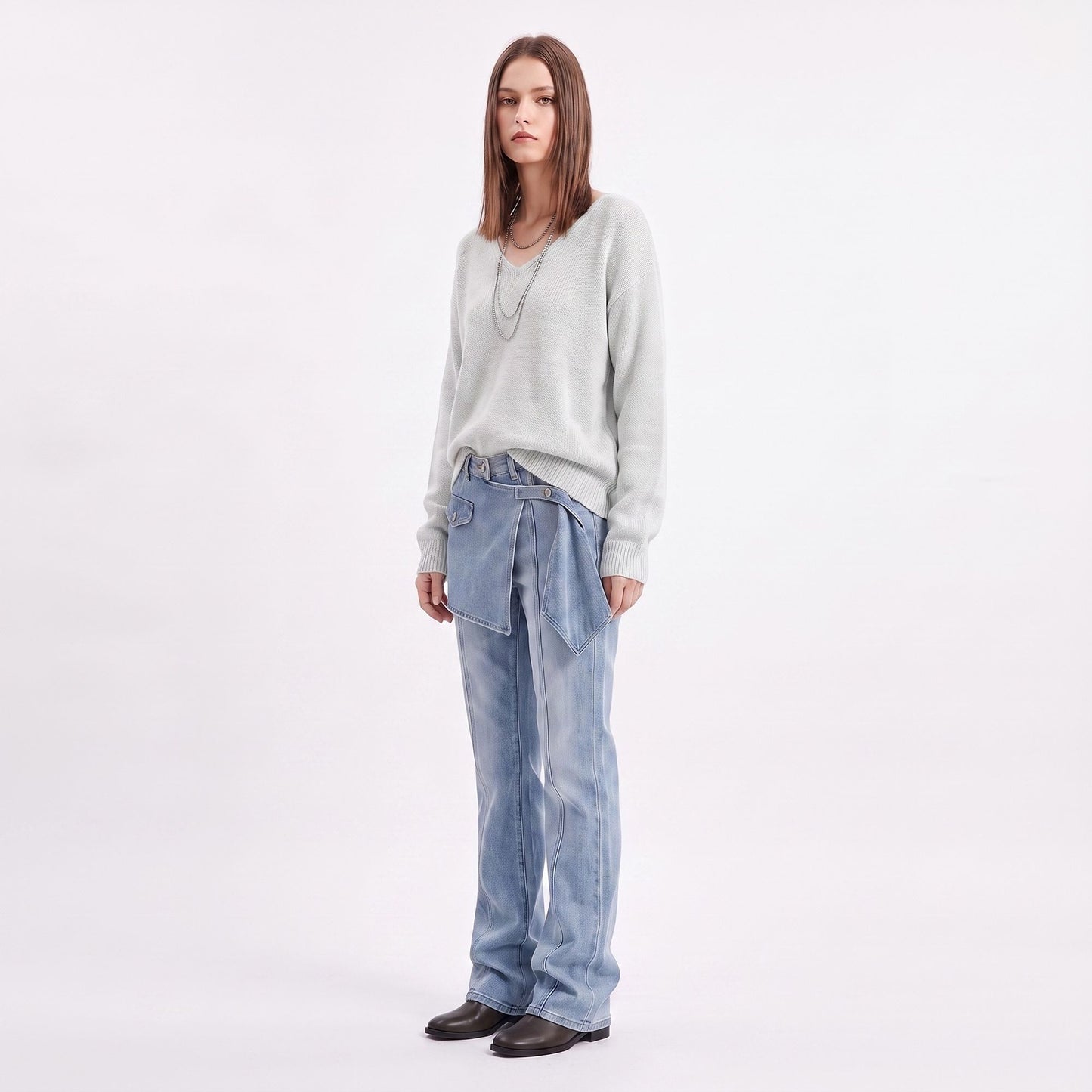 Oversized V Neck Longline Knit Pullover Sweater