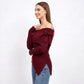 Off Shoulder Bow Asymmetrical Knit Sweater