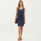 Sleeveless Tank Dress with Scoop Neck Adjustable Drawstring Waist Fitted Casual Mini Dress