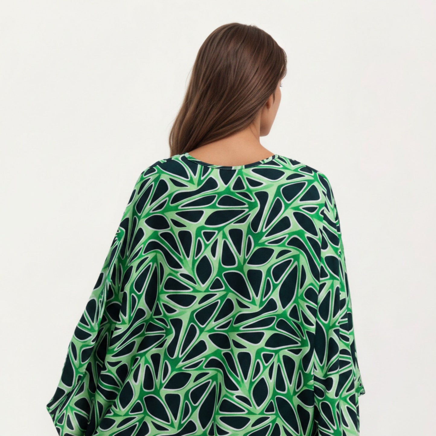Floral Print Kaftan Maxi Dress with V-Neck Button Front and Flowy Batwing Sleeves
